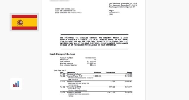 Spain Bank statements Image OCR Datasets